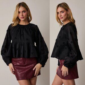 Maggie Tiered Mesh Blouse | Black Women's Top | Holiday Style | Textured Florals